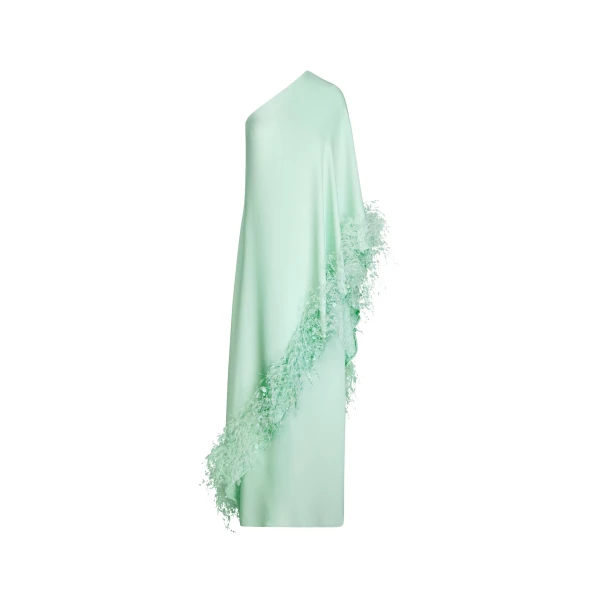 Oscar de la Renta Point d’Esprit Feather Embroidered Caftan - Dresses - American Luxury Evening Wear at Luxury Shoes 