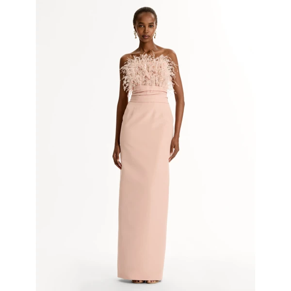 Oscar de la Renta Point d’Esprit Feather Embroidered Gown - Dresses - American Luxury Evening Wear at Luxury Shoes 
