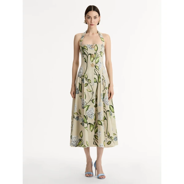 Oscar de la Renta Porcelain Flower Cotton Poplin Halter Dress - Dresses - American Luxury Evening Wear at Luxury Shoes 