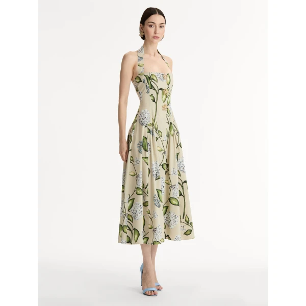 Oscar de la Renta Porcelain Flower Cotton Poplin Halter Dress - Dresses - American Luxury Evening Wear at Luxury Shoes 