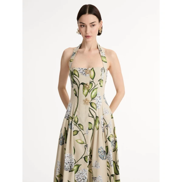 Oscar de la Renta Porcelain Flower Cotton Poplin Halter Dress - Dresses - American Luxury Evening Wear at Luxury Shoes 