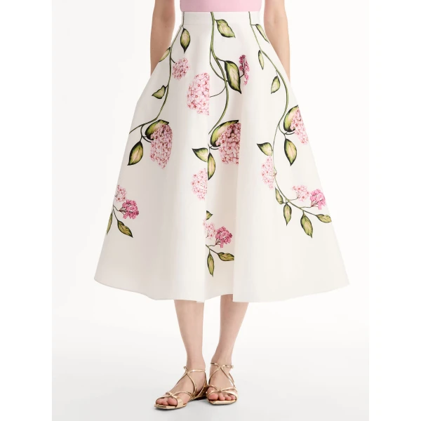 Oscar de la Renta Porcelain Flower Cotton Poplin Skirt - Skirts - American Luxury Evening Wear at Luxury Shoes 