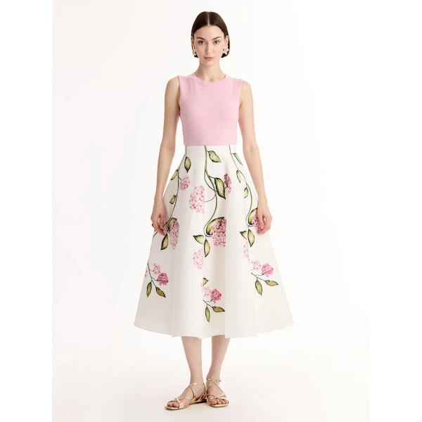 Oscar de la Renta Porcelain Flower Cotton Poplin Skirt - Skirts - American Luxury Evening Wear at Luxury Shoes 