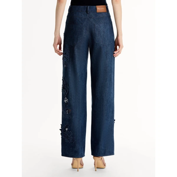Oscar de la Renta Porcelain Flower Cutout Denim Pant - Pants - American Luxury Evening Wear at Luxury Shoes 