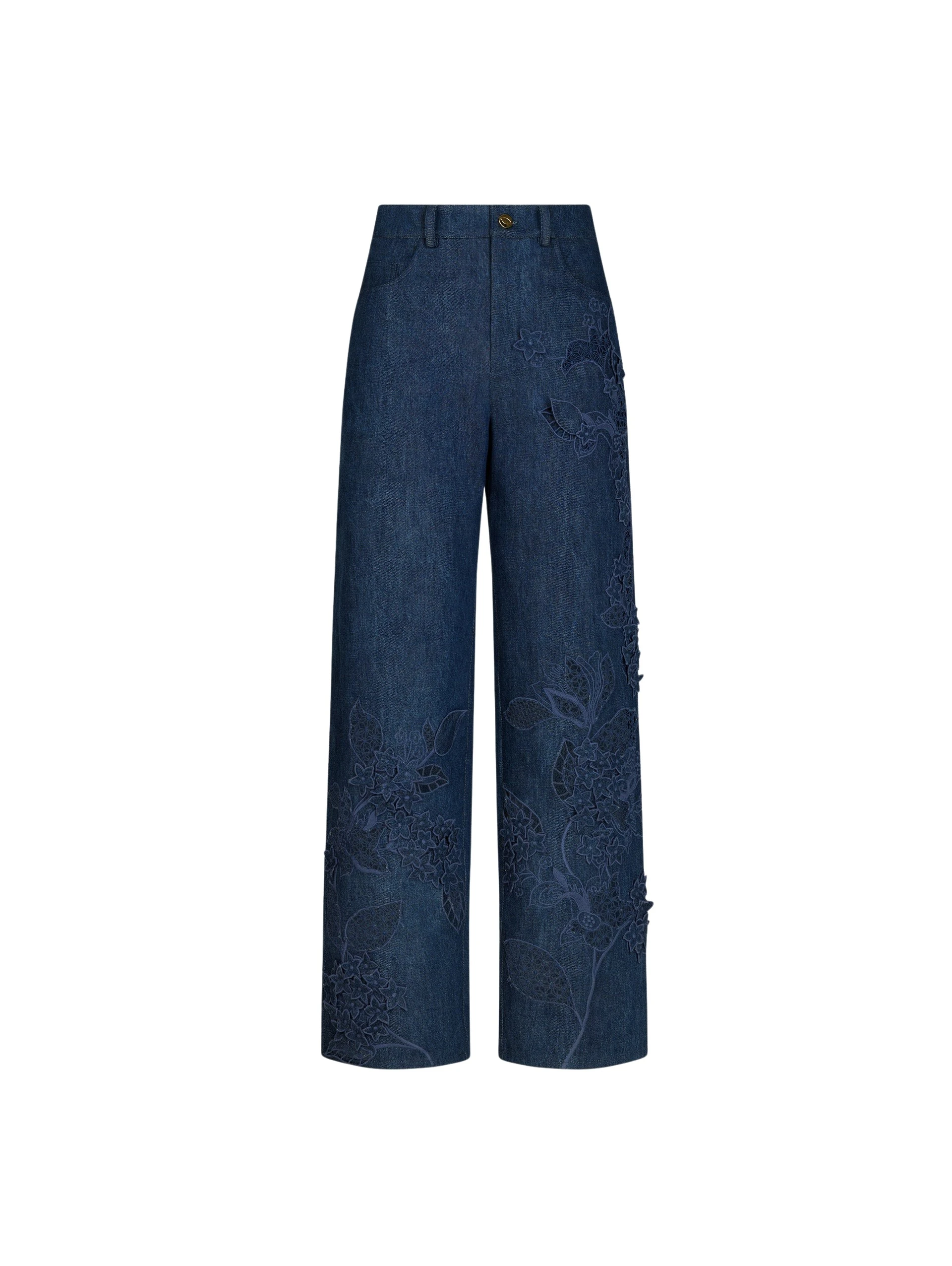 Porcelain Flower Cutout Denim Pant