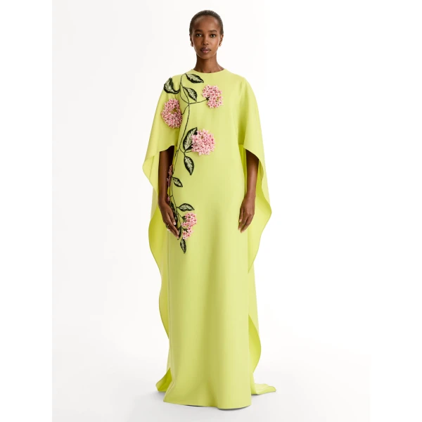 Oscar de la Renta Porcelain Flower Embroidered Caftan - Dresses - American Luxury Evening Wear at Luxury Shoes 