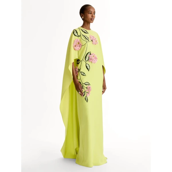 Oscar de la Renta Porcelain Flower Embroidered Caftan - Dresses - American Luxury Evening Wear at Luxury Shoes 