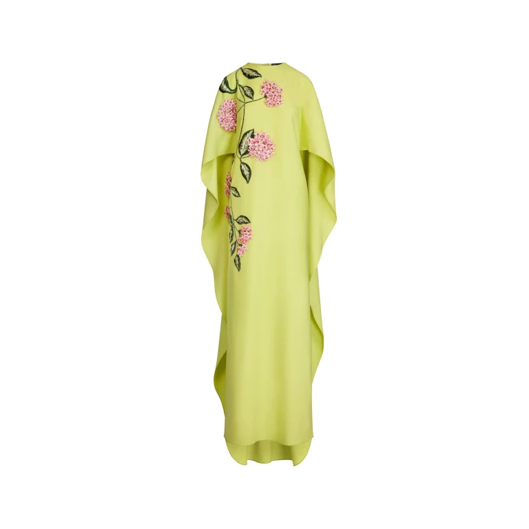 Oscar de la Renta Porcelain Flower Embroidered Caftan - Dresses - American Luxury Evening Wear at Luxury Shoes 
