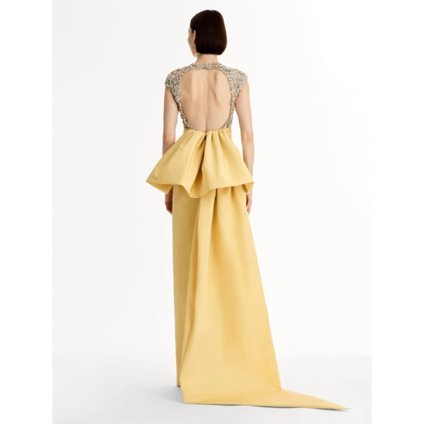 Oscar de la Renta Porcelain Flower Embroidered Short-Sleeve Gown - Dresses - American Luxury Evening Wear at Luxury Shoes 