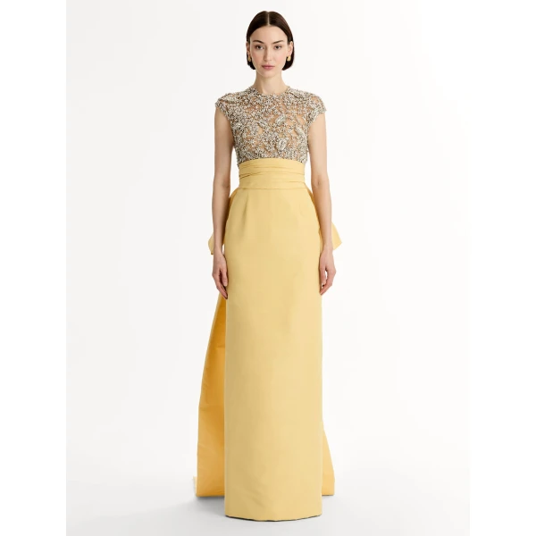 Oscar de la Renta Porcelain Flower Embroidered Short-Sleeve Gown - Dresses - American Luxury Evening Wear at Luxury Shoes 