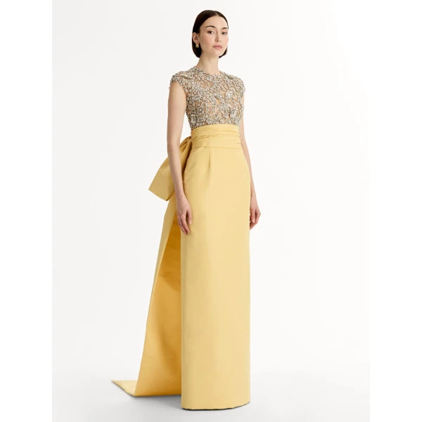 Oscar de la Renta Porcelain Flower Embroidered Short-Sleeve Gown - Dresses - American Luxury Evening Wear at Luxury Shoes 