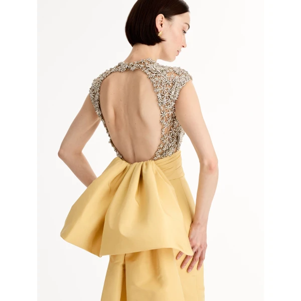 Oscar de la Renta Porcelain Flower Embroidered Short-Sleeve Gown - Dresses - American Luxury Evening Wear at Luxury Shoes 