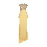 Oscar de la Renta Porcelain Flower Embroidered Short-Sleeve Gown