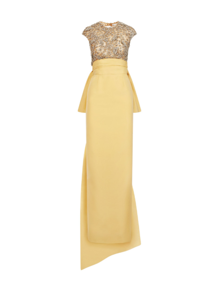Oscar de la Renta Porcelain Flower Embroidered Short-Sleeve Gown - Dresses - American Luxury Evening Wear at Luxury Shoes 