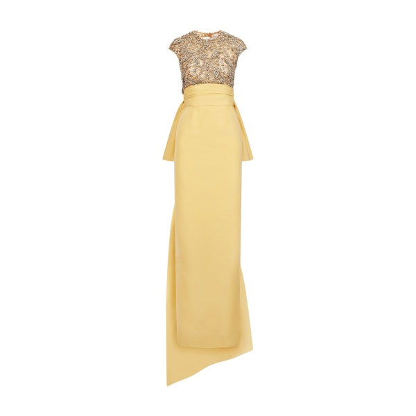 Oscar de la Renta Porcelain Flower Embroidered Short-Sleeve Gown - Dresses - American Luxury Evening Wear at Luxury Shoes 