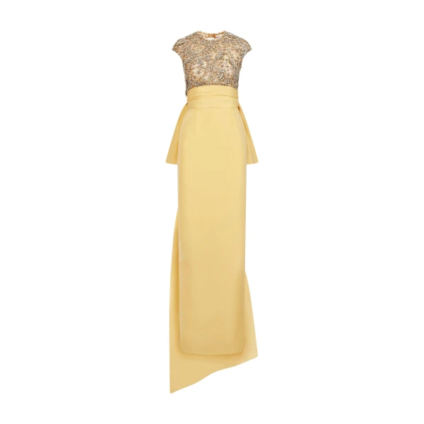 Oscar de la Renta Porcelain Flower Embroidered Short-Sleeve Gown - Dresses - American Luxury Evening Wear at Luxury Shoes 