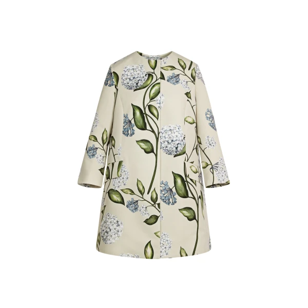 Oscar de la Renta Porcelain Flower Faille Coat - Coats - American Luxury Evening Wear at Luxury Shoes 