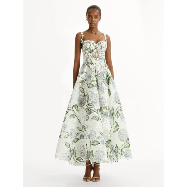 Oscar de la Renta Porcelain Flower Guipure Cocktail Dress - Dresses - American Luxury Evening Wear at Luxury Shoes 