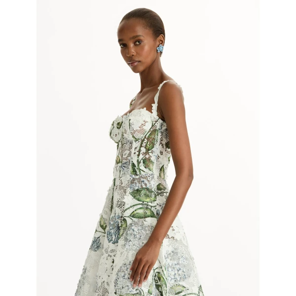 Oscar de la Renta Porcelain Flower Guipure Cocktail Dress - Dresses - American Luxury Evening Wear at Luxury Shoes 