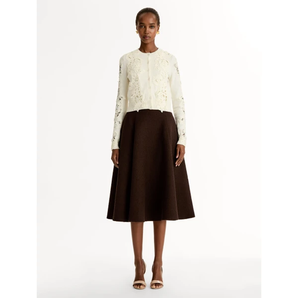 Oscar de la Renta Porcelain Flower Guipure Insert Cardigan - Knitwear - American Luxury Evening Wear at Luxury Shoes 