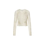 Oscar de la Renta Porcelain Flower Guipure Insert Cardigan