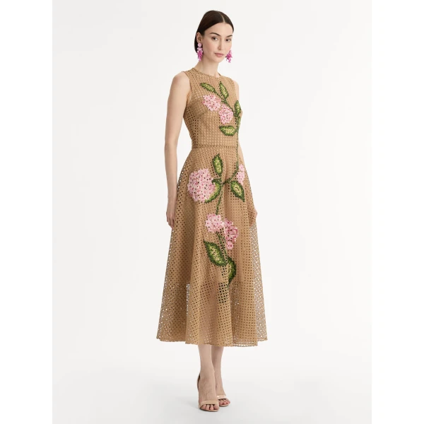 Oscar de la Renta Porcelain Flower Lattice Dress - Dresses - American Luxury Evening Wear at Luxury Shoes 