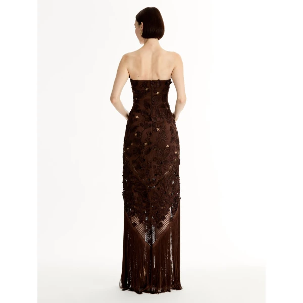 Oscar de la Renta Porcelain Flower Lattice Fringe Gown - Dresses - American Luxury Evening Wear at Luxury Shoes 