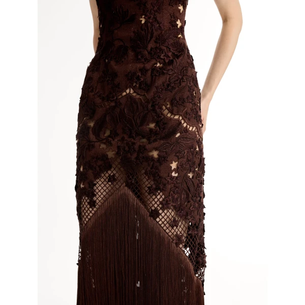Oscar de la Renta Porcelain Flower Lattice Fringe Gown - Dresses - American Luxury Evening Wear at Luxury Shoes 