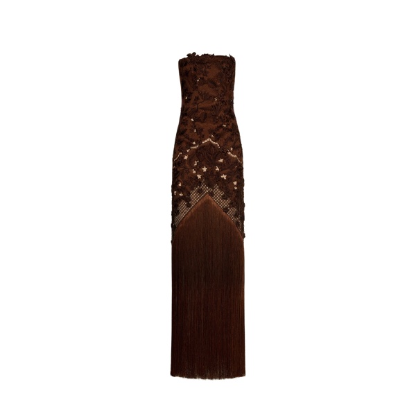 Oscar de la Renta Porcelain Flower Lattice Fringe Gown - Dresses - American Luxury Evening Wear at Luxury Shoes 