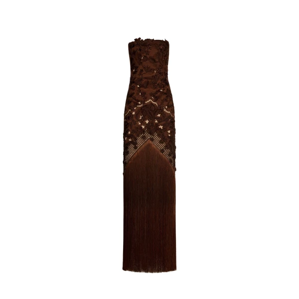 Oscar de la Renta Porcelain Flower Lattice Fringe Gown - Dresses - American Luxury Evening Wear at Luxury Shoes 