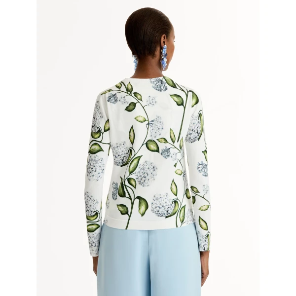 Oscar de la Renta Porcelain Flower-Printed Cardigan - Knitwear - American Luxury Evening Wear at Luxury Shoes 