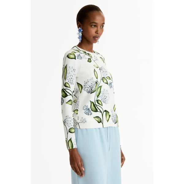 Oscar de la Renta Porcelain Flower-Printed Cardigan - Knitwear - American Luxury Evening Wear at Luxury Shoes 