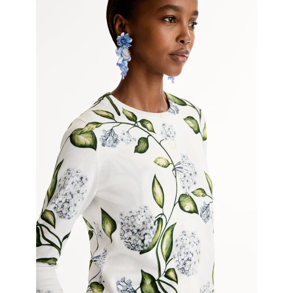 Oscar de la Renta Porcelain Flower-Printed Cardigan - Knitwear - American Luxury Evening Wear at Luxury Shoes 