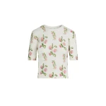 Oscar de la Renta Porcelain Flower-Printed Embroidered Pullover Knit