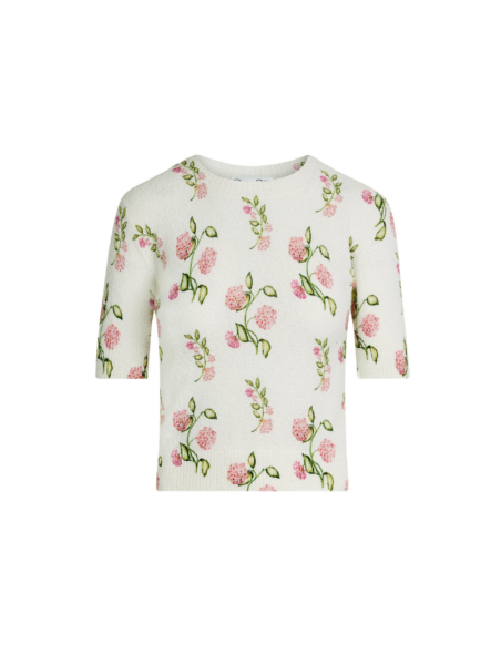Oscar de la Renta Porcelain Flower-Printed Embroidered Pullover - Knitwear - American Luxury Evening Wear at Luxury Shoes 