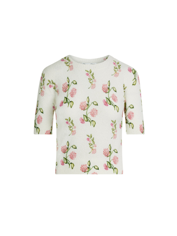 Oscar de la Renta Porcelain Flower-Printed Embroidered Pullover - Knitwear - American Luxury Evening Wear at Luxury Shoes 