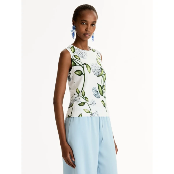 Oscar de la Renta Porcelain Flower-Printed Tank - Tops - American Luxury Evening Wear at Luxury Shoes 
