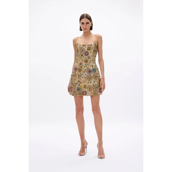 Rachel Gilbert Francesca Strapless Star Mini Dress - Rachel Gilbert Gold - Australian Luxury Evening Wear at Luxury Shoes 