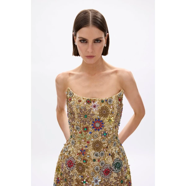 Rachel Gilbert Francesca Strapless Star Mini Dress - Rachel Gilbert Gold - Australian Luxury Evening Wear at Luxury Shoes 