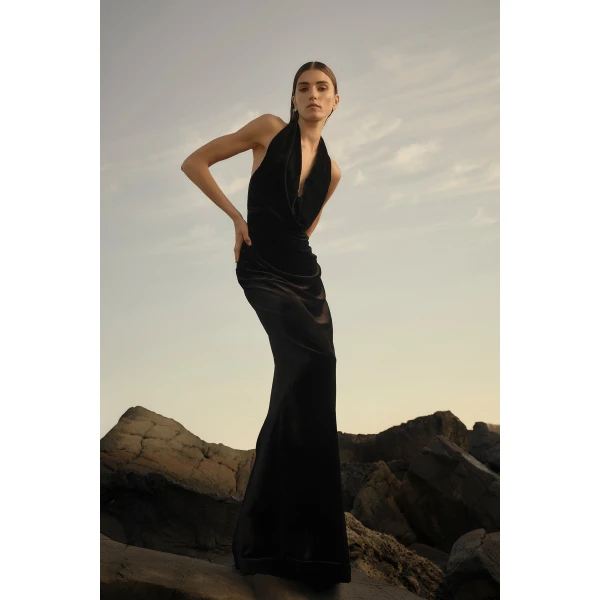 Rachel Gilbert Martin Plunge Gown - Rachel Gilbert Black - Australian Luxury Evening Wear at Luxury Shoes 