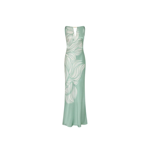 Rebecca Vallance Green Dresses The Lalisa Maxi Dress redefines contemporary elegance in a sage floral print. Designed with a sleek boat neckline