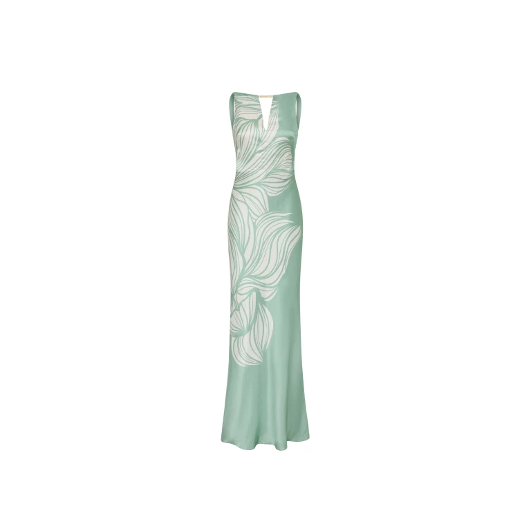 Rebecca Vallance Green Dresses The Lalisa Maxi Dress redefines contemporary elegance in a sage floral print. Designed with a sleek boat neckline