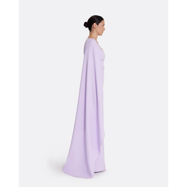 Safiyaa Agata Long Dress in Verbena with Gold - Safiyaa Dresses - Heavy Crepe Cape Gown - Shop at Luxury Shoes 