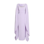Safiyaa Agata Long Dress in Verbena with Gold - Safiyaa Dresses - Heavy Crepe Cape Gown - Shop at Luxury Shoes 