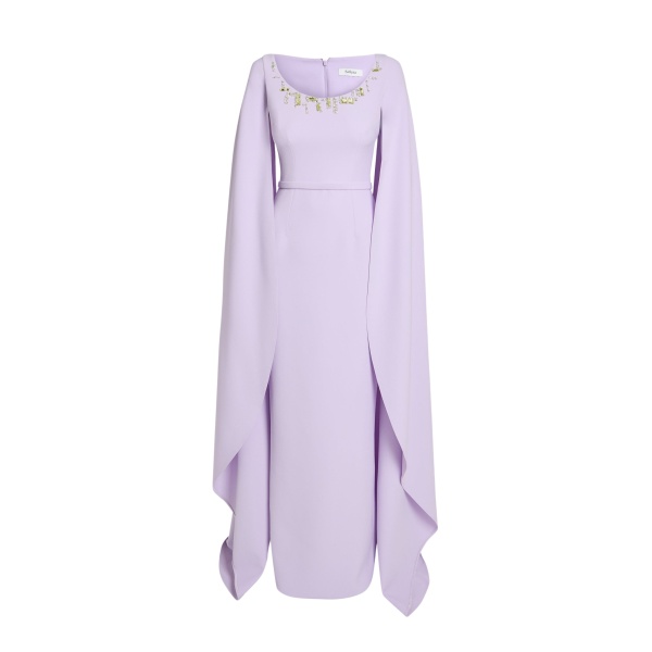 Safiyaa Agata Long Dress in Verbena with Gold - Safiyaa Dresses - Heavy Crepe Cape Gown - Shop at Luxury Shoes 