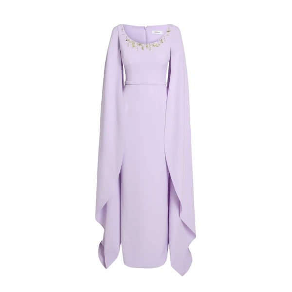 Safiyaa Agata Long Dress in Verbena with Gold - Safiyaa Dresses - Heavy Crepe Cape Gown - Shop at Luxury Shoes 