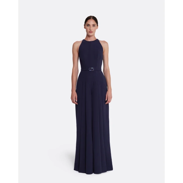 Safiyaa Althea Jumpsuit in Azurite with Multi-blues - Safiyaa Jumpsuit - Heavy Crepe Cape Gown - Shop at Luxury Shoes 
