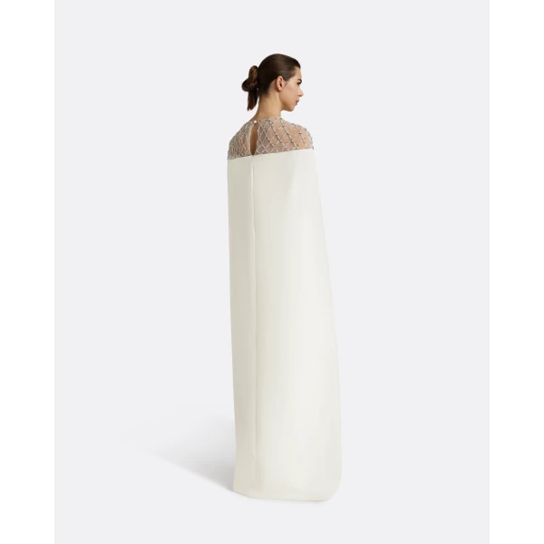 Safiyaa Ambere Ivory Long Dress - Safiyaa Dresses - Heavy Crepe Cape Gown - Shop at Luxury Shoes 