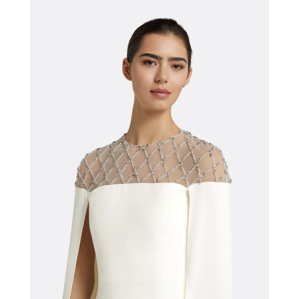 Safiyaa Ambere Ivory Long Dress - Safiyaa Dresses - Heavy Crepe Cape Gown - Shop at Luxury Shoes 