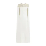 Safiyaa Ambere Ivory Long Dress - Safiyaa Dresses - Heavy Crepe Cape Gown - Shop at Luxury Shoes 